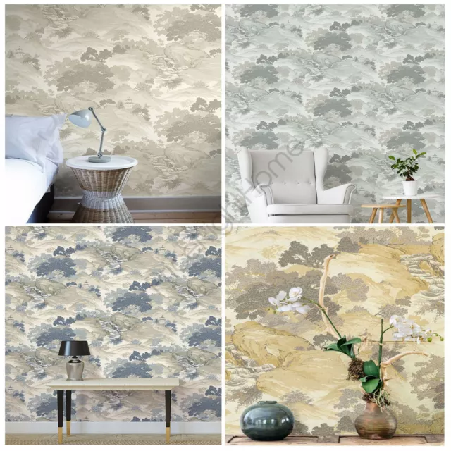 Crown Archives Oriental Landscape Wallpaper - Trees Metallic Vintage