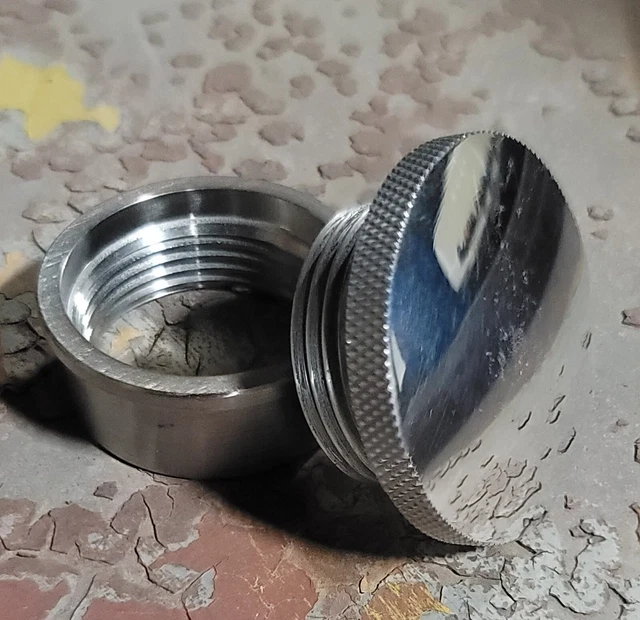 MOON Aluminum FILLER CAP w Threaded STEEL BUNG vtg old tank Hot Rod MOONeyes MOON Aluminum FILLER CAP w Threaded STEEL BUNG vtg old tank Hot Rod MOONeyes