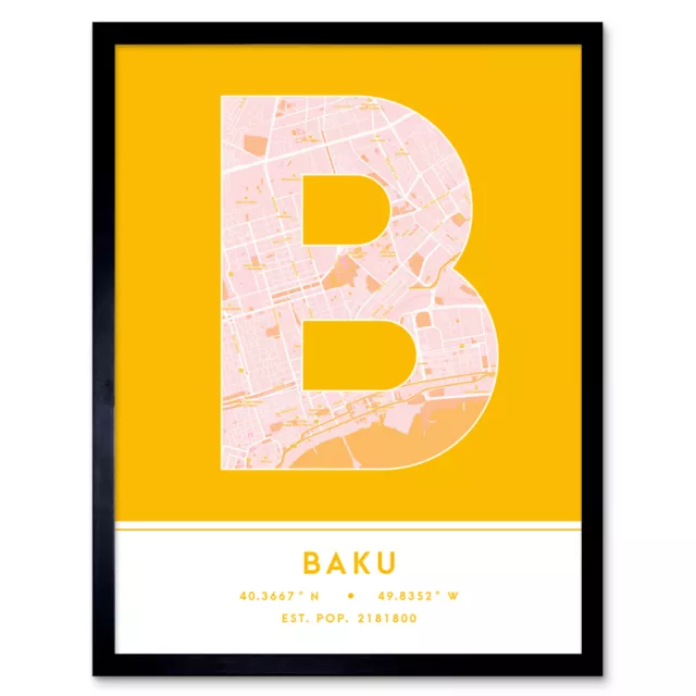 Baku Azerbaijan City Map Typography Framed Wall Art Print 12x16 In