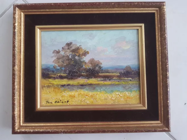 Huile Sur Carton  Encadree Paysage Aux  Environs Des Andelys Jean Briant