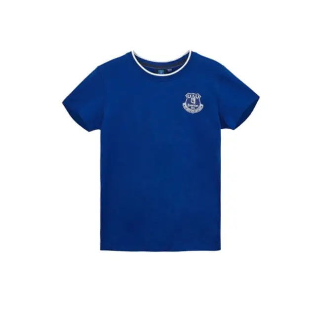 T-shirt da calcio Everton bambino (taglia 4-5y) piccola logo ricamato - nuova