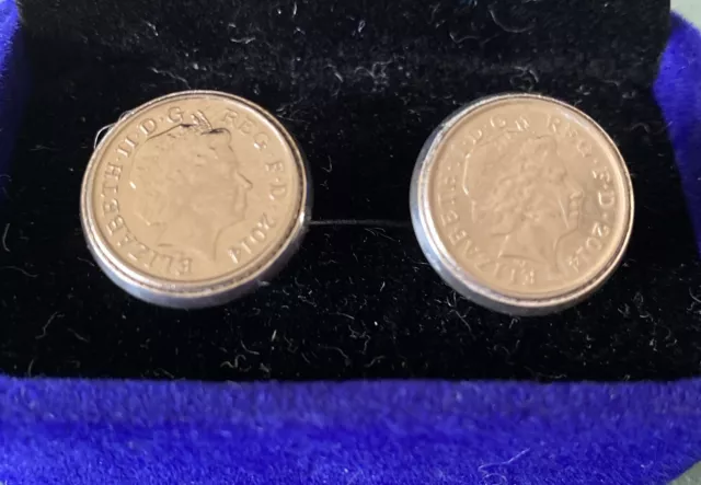 Pair Of Cufflinks Set With Polished 2014 5p Coins In Luxury Gift Box