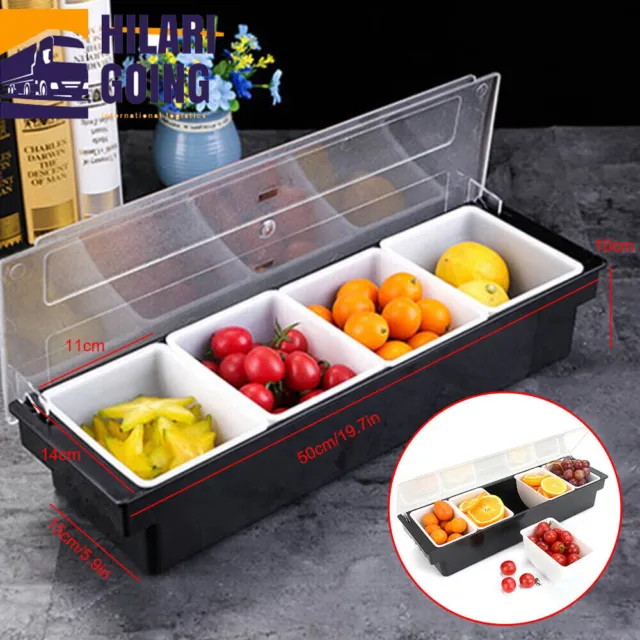 3/4/5 Compartments Condiment Dispenser Chilled Server Caddy Food Tray Salad Bar
