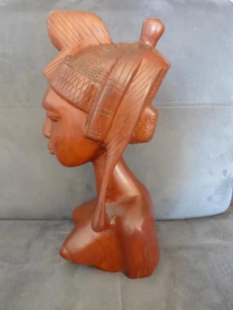 ancien buste de femme africaine en bois sculpté origine inconnue