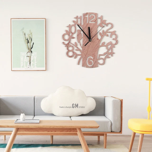 Horloge Murale Créative En Bois Rond Pour Le Salon La Maison Et Le Bureau QC