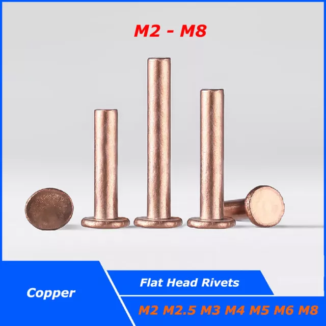 Flat Head Rivets Solid Copper Rivet M2 M2.5 M3 M4 M5 M6 M8 Fasteners  20-200pcs