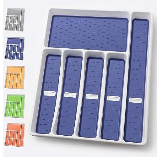 6 Compartment Silverware Organizer Tray for Kitchen Drawer with Non-Slip Linings