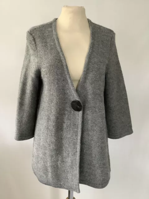 Wallis grey wool blend chunky cardigan ladies size 12 one large button