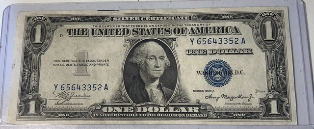 1935-A Silver Certificate $1 Blue Seal one dollar note.