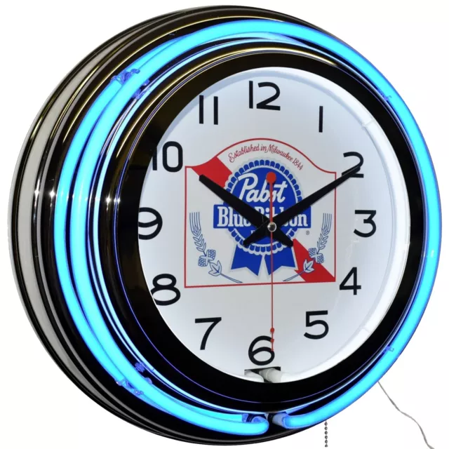 15" Pabst Blue Ribbon Beer Double Neon Clock Man Cave Diner Pub Bar Decor (Blue)