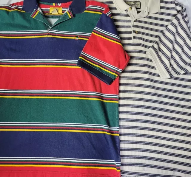 Lot (2) VTG 1990s Duck Head Dockers Polo Shirts Size L Large Striped Golf Preppy