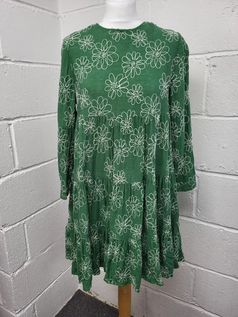 green emerald velvet dress Floral Embroidered Waisted Cotton Dress for Girls, Olive, 6Y