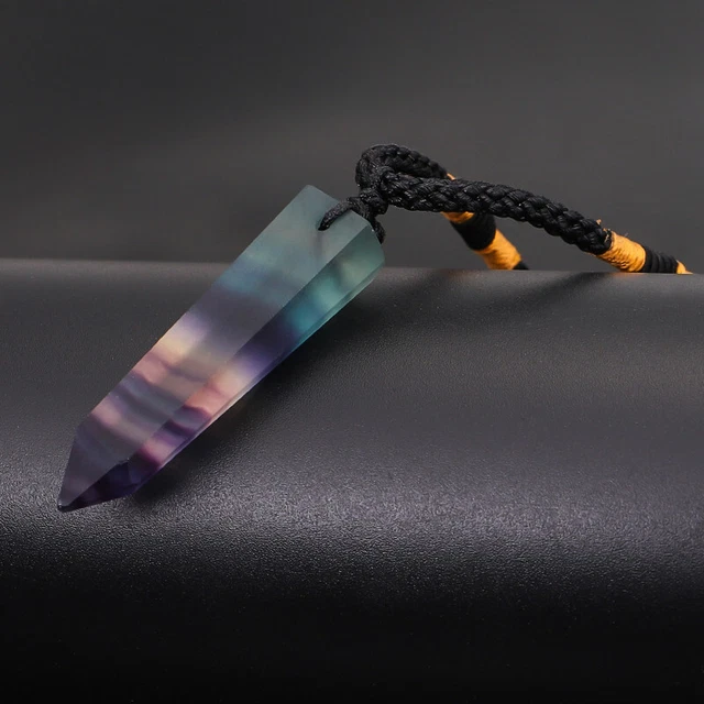 Raw Natural Colorful Fluorite Stone Pendant Healing Quartz Crystal Wand Necklace 2