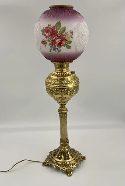 Antique c1895 Miller’s Juno GWTW Banquet Parlor Lamp With Ball Globe Electrified