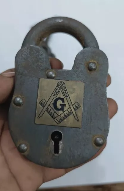 Brass Masonic Logo Antique Padlock with Two Key 4.5 Inch collectible padlock 3