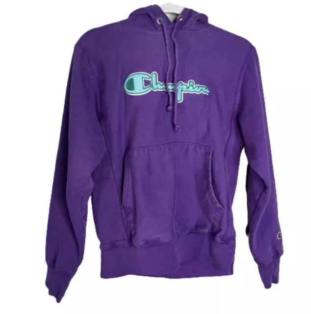 Champion Hoodie Womens Size S Small Spell Out Reverse weave sweatshirt purple