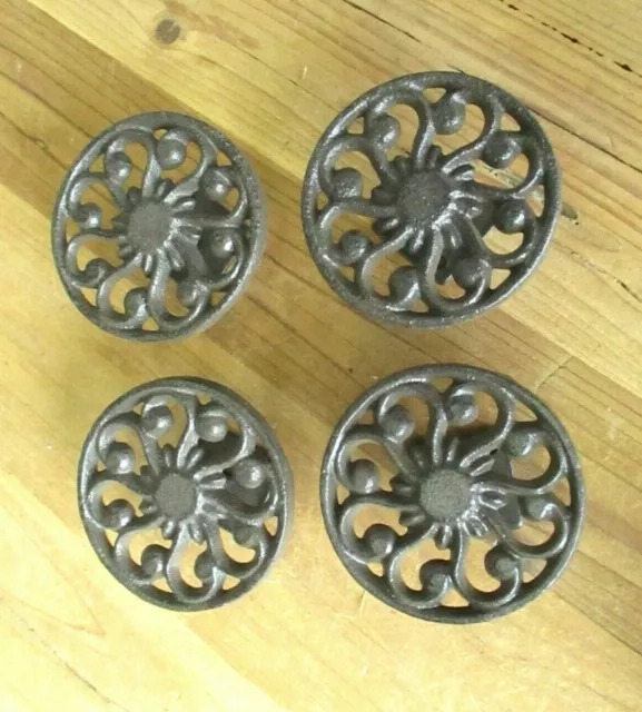 4 Cast Iron Drawer Cabinet Pull Knobs Large W/ Back Plate HANDLES LARGE Rustic