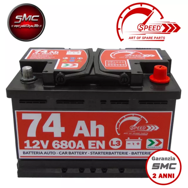 BATTERIA AUTO SPEED L3 74 Ah 680A EN = FIAMM VARTA BOSCH 74 DX + PRONTA ALL'USO