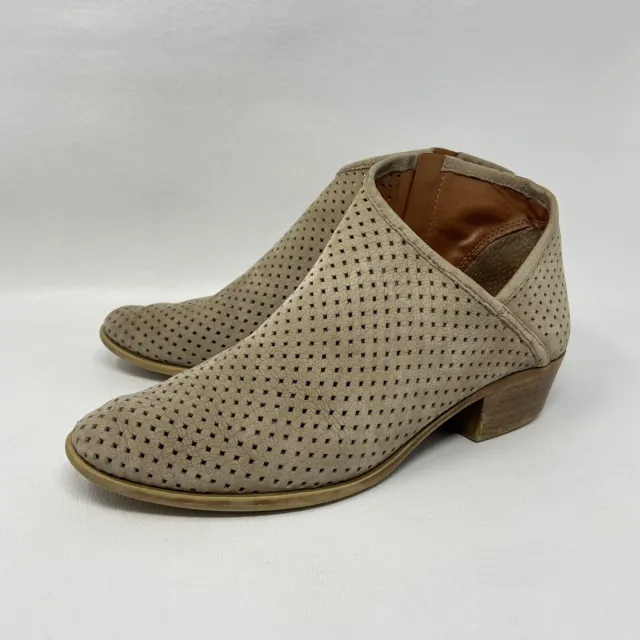 LUCKY BRAND "FRANKELA" Leather Tan Perforated Ankle Booties Women's 8.5/ 38.5