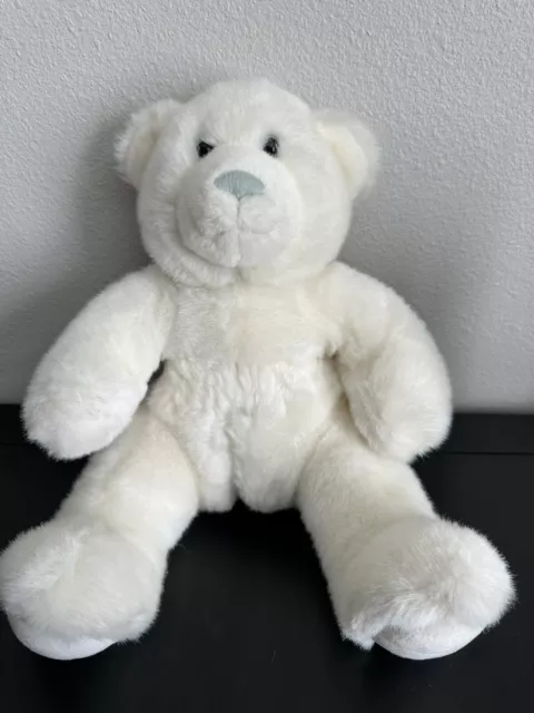 Build a Bear Workshop White Bear Blue Gray Nose Plush Stuffed Animal BAB 14"