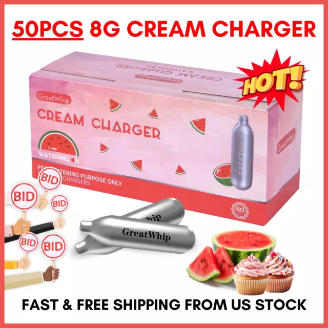 50pcs Whipped Cream Chargers 8g GreatWhip Watermelon Flavor Ultra Pure Fresh US