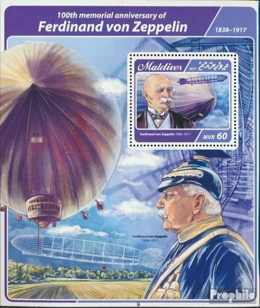 maldives bloc-feuillet 1041 neuf 2017 ferdinand de zeppelin