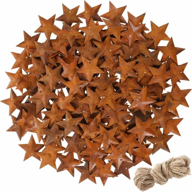 150 Rusty Metal Star Pendants Ornaments 5 Point Craft Supplies 1.8" + Twine