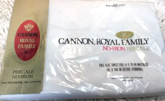 Cannon Royal Family Full Flat Sheet Percale No Iron Solid White Classic Vintage