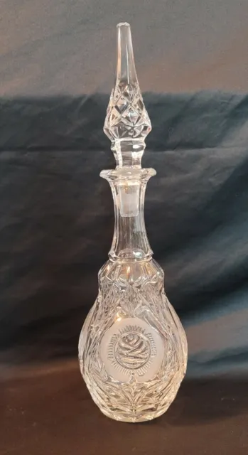 Rare Vintage Cut Glass Lead Crystal Etched Rose Decanter!