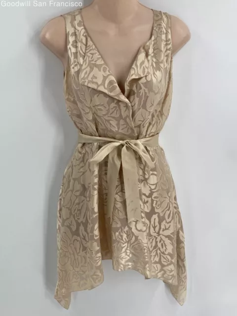 Donna Karan Womens Gold Floral Silk Blend Sleeveless Belted Mini Dress Size 10