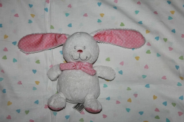 Doudou TEX BABY LAPIN BLANC ROSE POIS ECHARPE 15 CM
