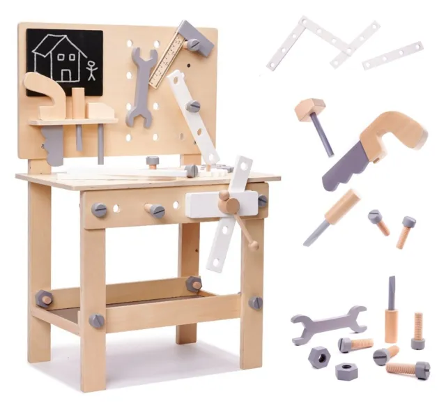 Holz Kinderwerkbank Set - Werkbank für Kinder mit Werkzeug + Zubehör ab 3 Jahren