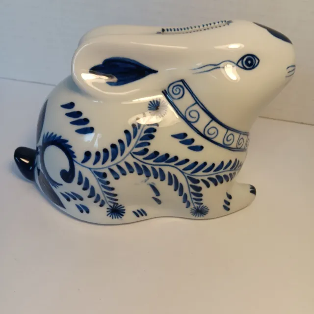 Vintage Ceramic Blue And White Bunny Bank from 1980s