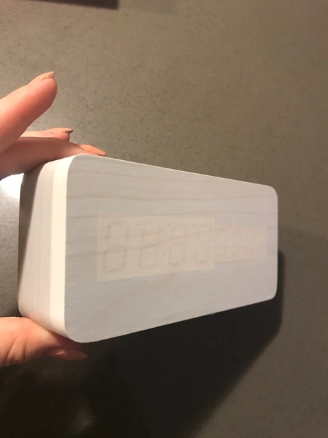 Modern Bedside Alarm Clock White Wood Runs Off Batteries