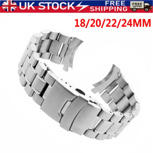 18-24mm Curved Stainless Steel Metal Solid Watch Band Strap Clasp Replacement UK