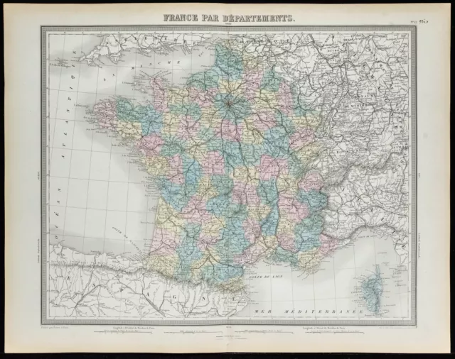 1855 - Départements de France - Carte géographique ancienne - Tardieu - Gravure