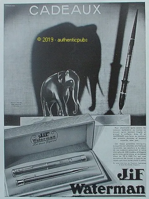 Publicite Waterman Jif Plume Ecritoire Elephant Colombo De 1932 French Ad Pub