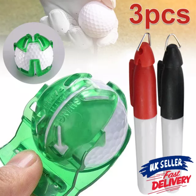 2x Pen Set 3 Line Golf Ball Stencil Marker Triple Track Drawing Putting Liner