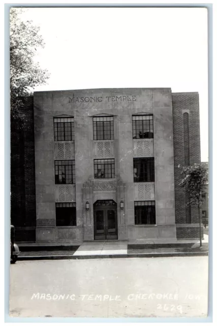 Cherokee IA RPPC Photo Postcard Masonic Temple Building c1940's Vintage