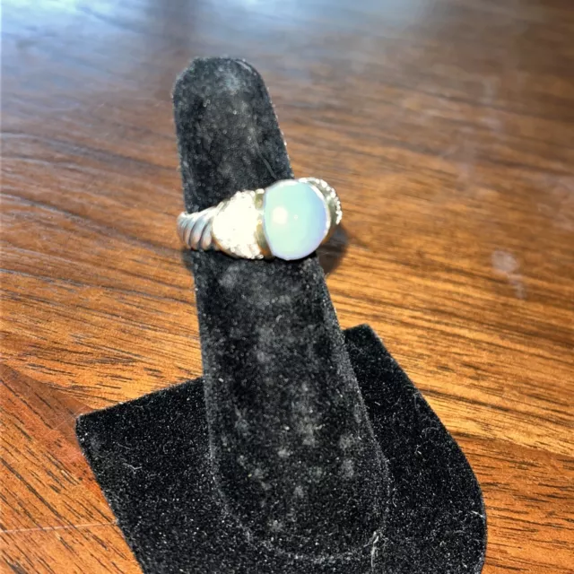 David Yurman 18K & Sterling Silver Blue Chalcedony & Diamonds Capri Ring Size5.5