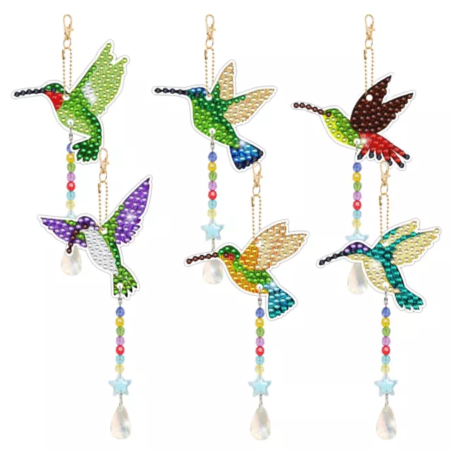 6pcs Hummingbird Diamond Art Wind Chimes Kits Double Sided Bird Ornaments wit...