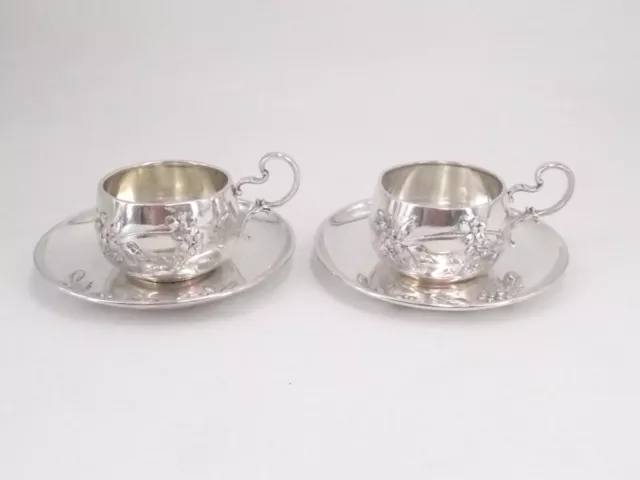 Paire De Tasses A Moka Et Sous-Tasse Argent Massif