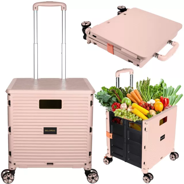 Foldable Utility Cart Portable Collapsible Crate Rolling Carts with Wheels Ro...