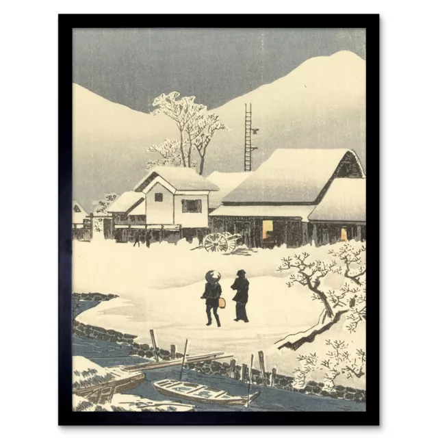 Takahashi Hiroaki Snowy Landscape Moon Japanese Wall Art Print Framed 12x16