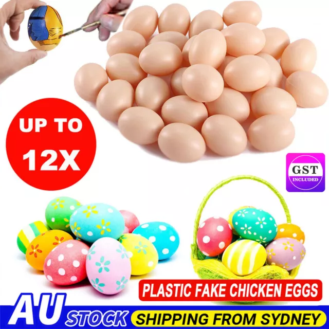 12x Plastic Fake Chicken Eggs Poultry Layer Coop Hatching Simulation Dummy Egg A