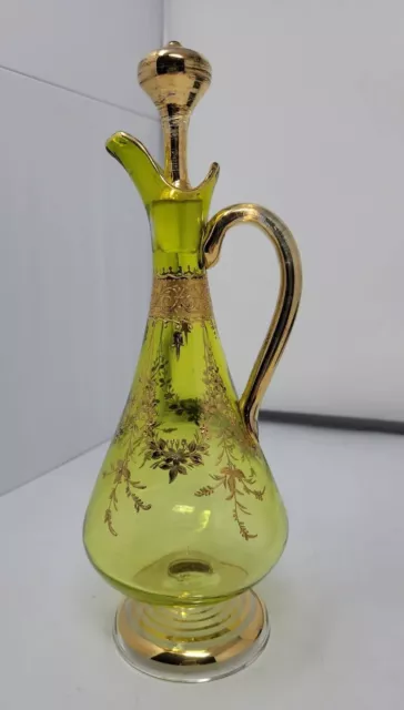 MOSER Crystal Footed Handled Wine Decanter Late 1800s yellow green