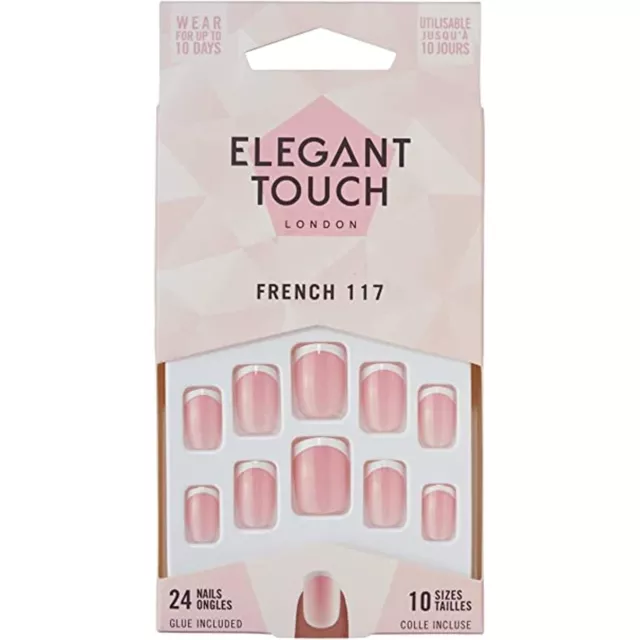 Elegant Touch French False Nails - French Pink 117 (24 Nails & Nail Glue)