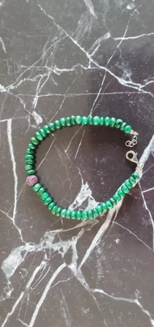 Lovely Natural Earth Mined Faceted Emerald Solid Sterling Silver Bracelet