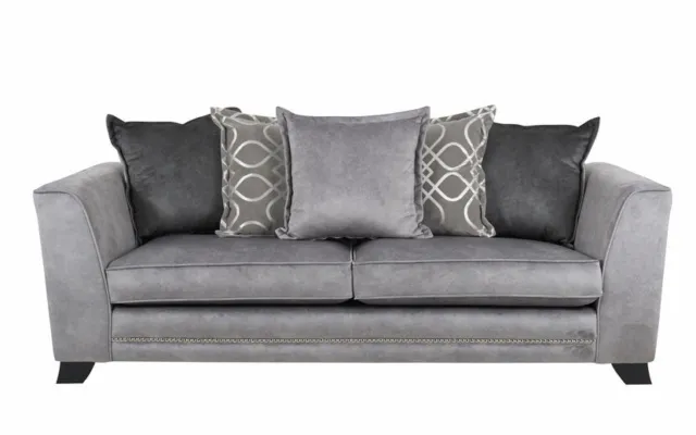 ScS Sovereign Silver Dapple Fabric 4 Seater Studded Scatter Back Sofa RRP £1659