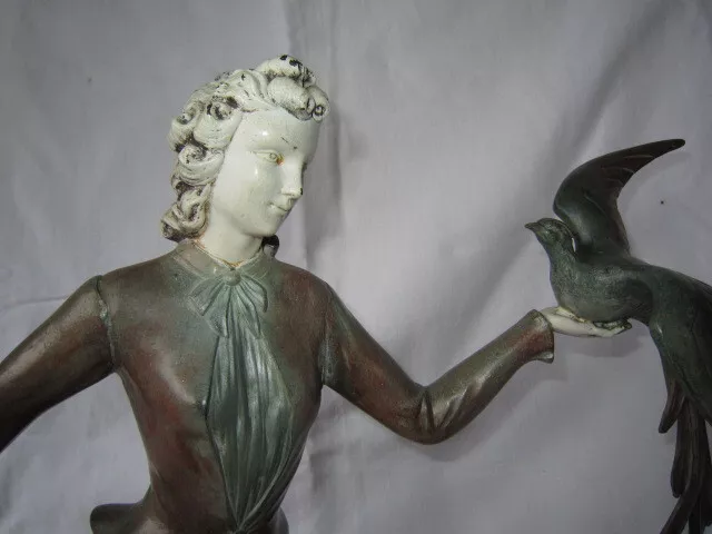 Chryselephantine  Sculpture En Regule Art Nouveau Femme Oiseau 2